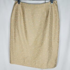 Noviello Bloom Suits Beige Multicolor Embroidered Dots Silk Pencil Skirt Size 6